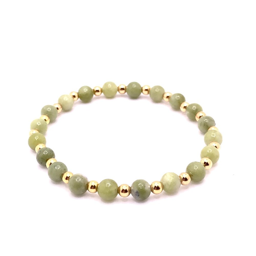 Jade and Gold Bead Stretch Bracelet